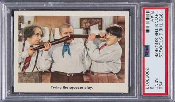 1959 Fleer "Three Stooges" #96 "Trying The Squeeze Play." – PSA MINT 9